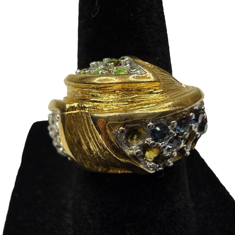 Vintage Style 18K GE Gold Plated Multi-Gemstone Cocktail Statement Ring Size 6.5